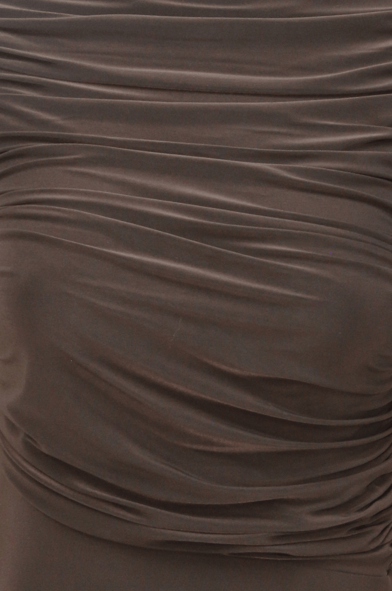 Draped Bodice Jersey Flowy Skirt Style Evening Dress