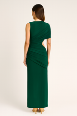Draped Slim Fit Jersey Asymmetric Maxi Dress