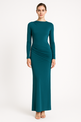 Side Ruching Bodycon Full-Sleeve Jersey Evening Gown