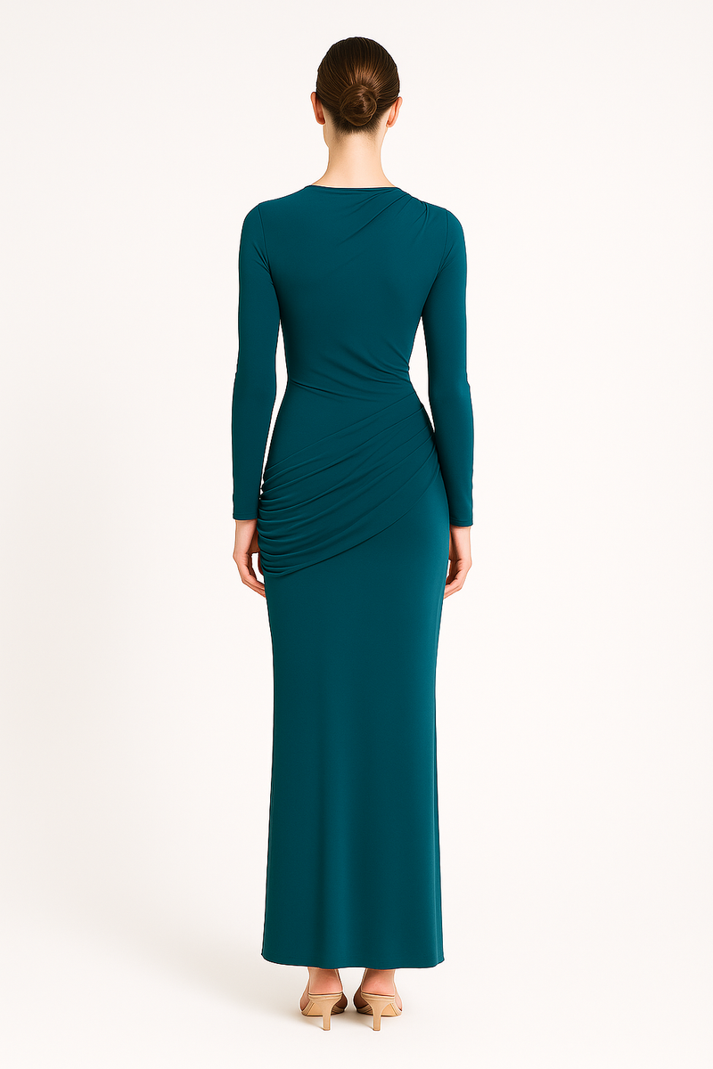 Side Ruching Bodycon Full-Sleeve Jersey Evening Gown
