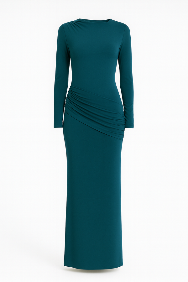 Side Ruching Bodycon Full-Sleeve Jersey Evening Gown