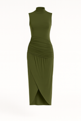 Ruched Slim Fit Jersey Sleeveless Midi Dress