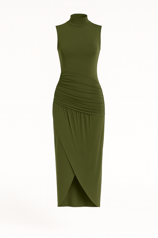 Ruched Slim Fit Jersey Sleeveless Midi Dress