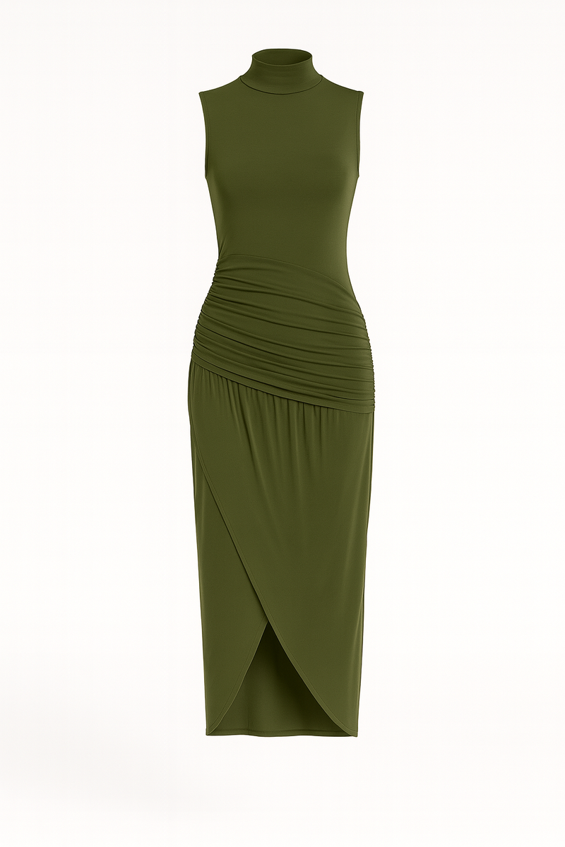 Ruched Slim Fit Jersey Sleeveless Midi Dress