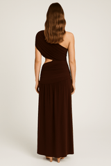 One Shoulder Draping Detailed Side Cut Out Maxi Dress