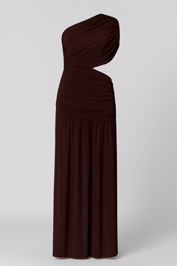 One Shoulder Draping Detailed Side Cut Out Maxi Dress