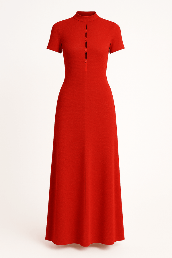 Keyhole Detailed Sparkly Slim Fit High Neckline Maxi Dress