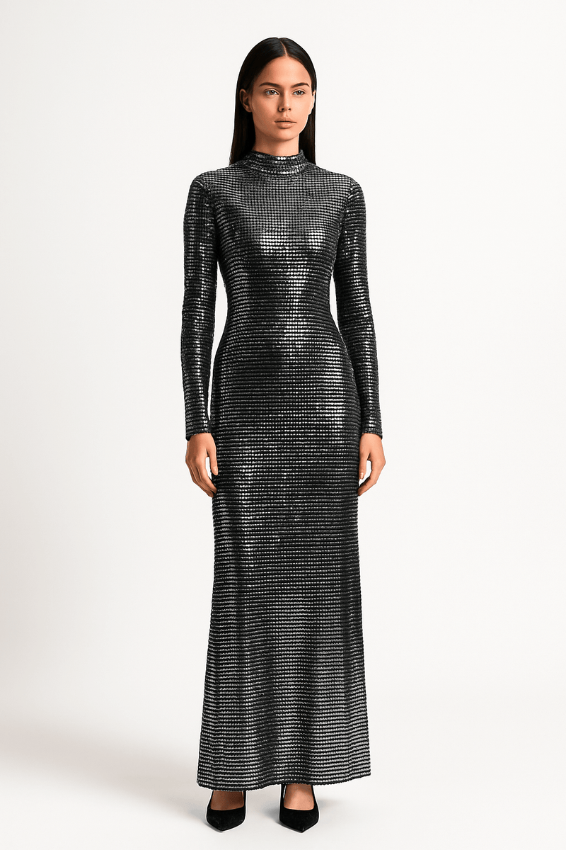 Metallic Sequin Full-Length Silhouette Fit Maxi Dress