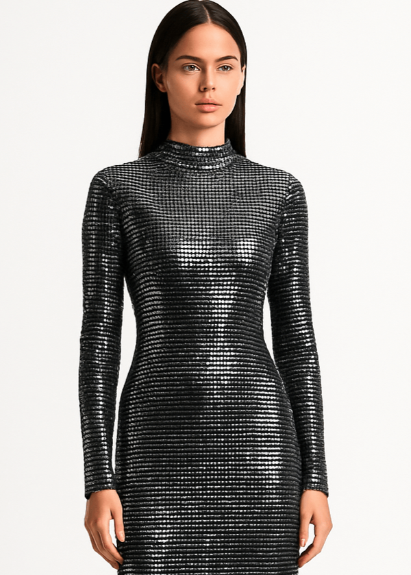 Metallic Sequin Full-Length Silhouette Fit Maxi Dress
