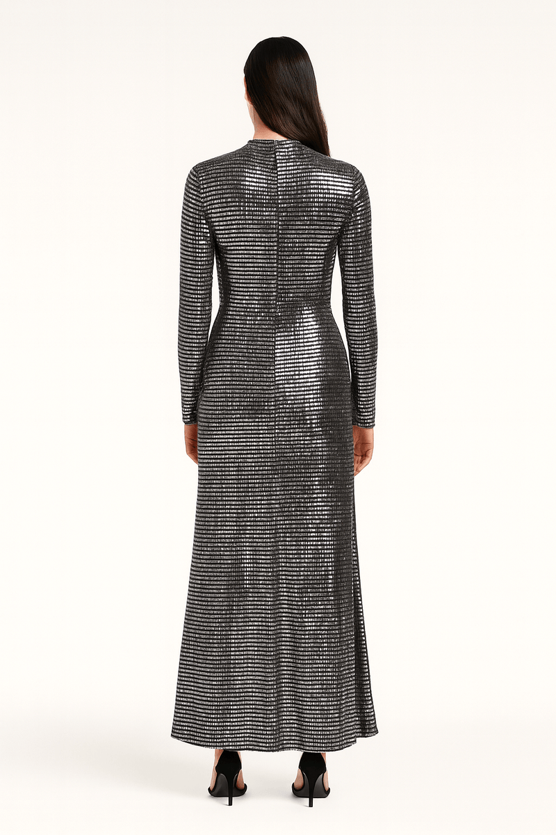 Metallic Sequin Full-Length Silhouette Fit Maxi Dress