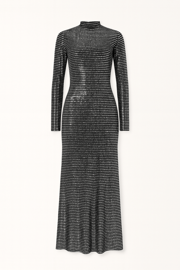 Metallic Sequin Full-Length Silhouette Fit Maxi Dress
