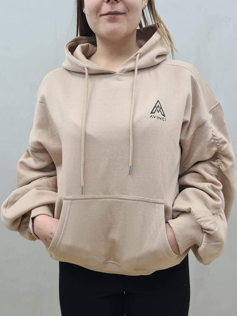 Nude Long Ruched Sleeve Hoodie Sweatshirt