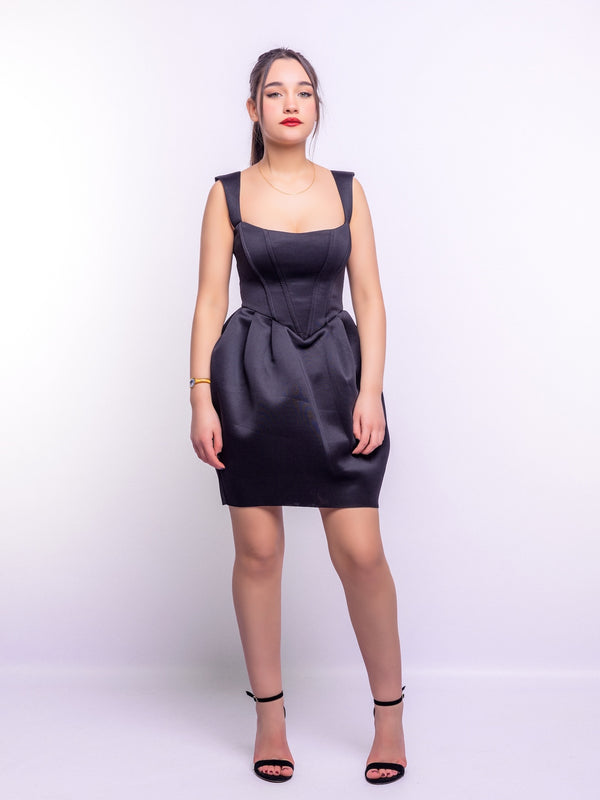 Avinci |Black Square Neck Corset Fit & Flared Mini Dress Avinci |Black Square Neck Corset Fit & Flared Mini Dress