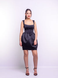Black Square Neck Corset Fit & Flared Mini Dress