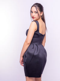 Black Square Neck Corset Fit & Flared Mini Dress