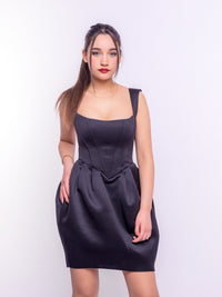 Black Square Neck Corset Fit & Flared Mini Dress