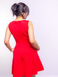 Red Embellished Deep V-Neck Flare Dress – Luxe Mini Edition