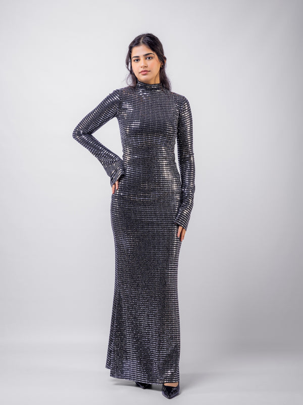 Avinci | Silver Stripped Nylon Metallic Sequin Long Sleeve Bodycon Maxi Dress 6 Avinci | Silver Stripped Nylon Metallic Sequin Long Sleeve Bodycon Maxi Dress 6