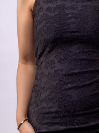 Black Thin Adjustable Straps Jacquard Bodycon Formal Evening Maxi Dress
