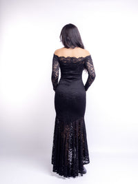 Black Floral Bodycon Lace Off-Shoulder Maxi Dress