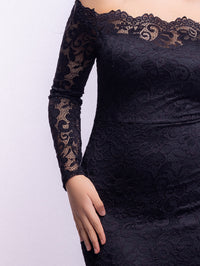 Black Floral Bodycon Lace Off-Shoulder Maxi Dress