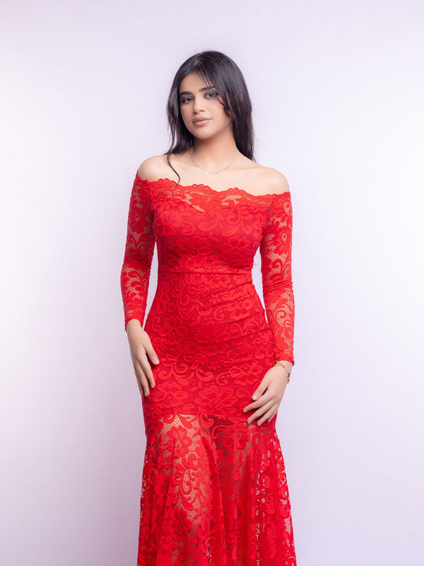 Avinci | Red Floral Bodycon Lace Off-Shoulder Maxi Dress Avinci | Red Floral Bodycon Lace Off-Shoulder Maxi Dress