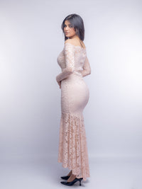 Stone Floral Bodycon Lace Off-Shoulder Maxi Dress