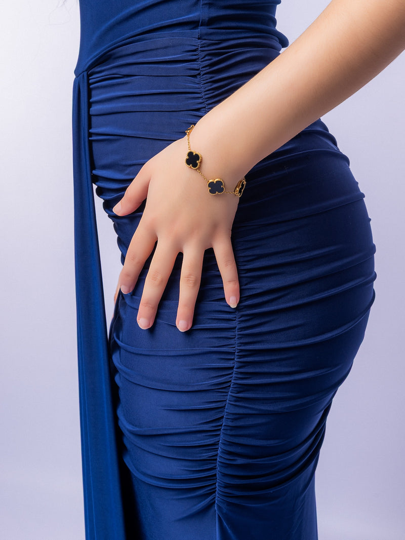 Navy Cap Sleeve Jersey Ruched Waist Maxi Style Evening Gown