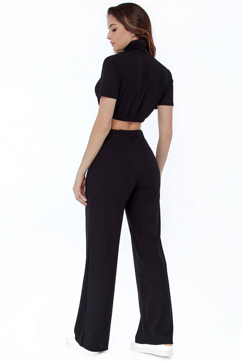 High Neck T-Shirt and Wide-leg Trousers Co-ord Set