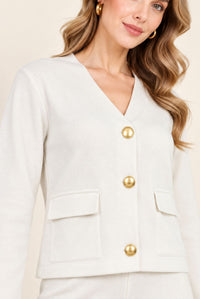 Ivory Blazer Style Top & Wide Leg Trousers Co-Ord Set