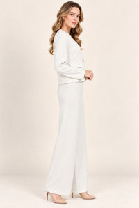 Ivory Blazer Style Top & Wide Leg Trousers Co-Ord Set