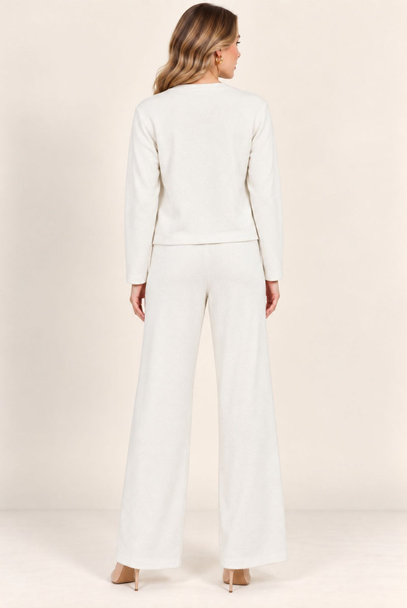 Ivory Blazer Style Top & Wide Leg Trousers Co-Ord Set