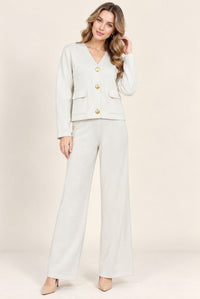 Ivory Blazer Style Top & Wide Leg Trousers Co-Ord Set