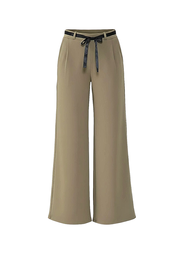 Khaki Chic Belted Wide Leg Crepe Trousers