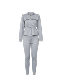 Light Grey Long Sleeve Lounge Top Adjustable Waist With Frill Accents