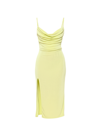 Lime Slinky Cowl Neck Midi Slip Dress With Side Slit