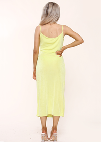 Lime Slinky Cowl Neck Midi Slip Dress With Side Slit