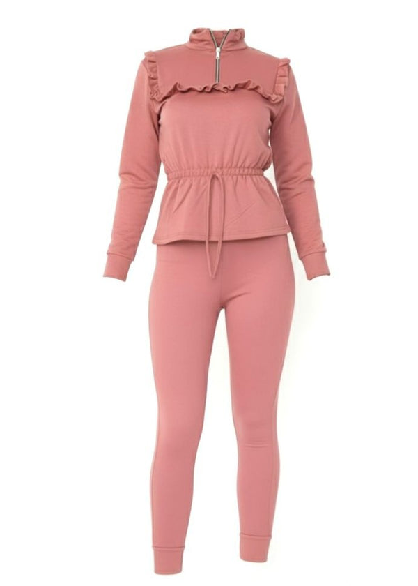 Long Sleeve Lounge Top Adjustable Waist With Frill Accents