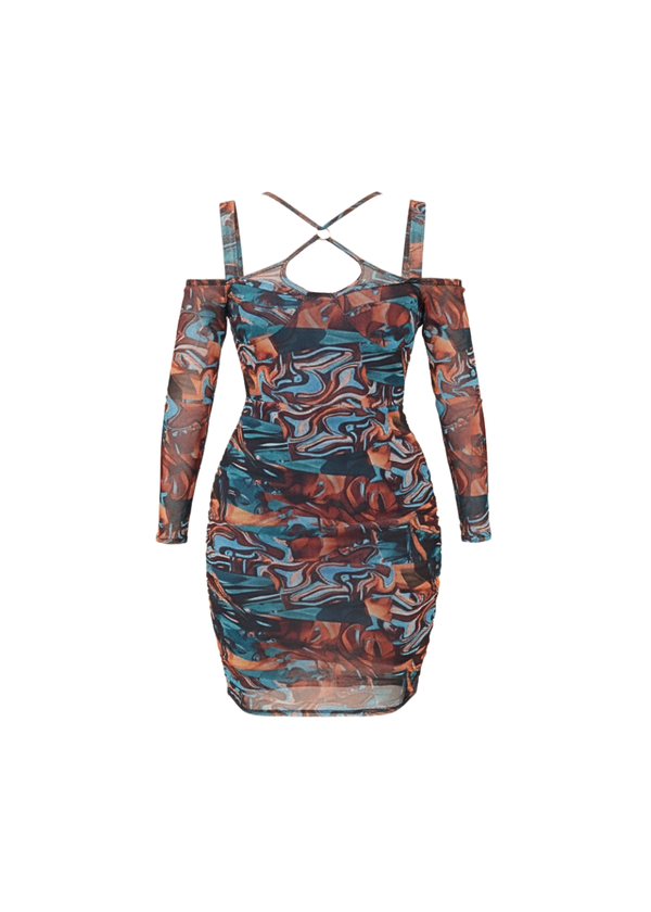 Marble Effect Mini Dress Figure-Hugging Print