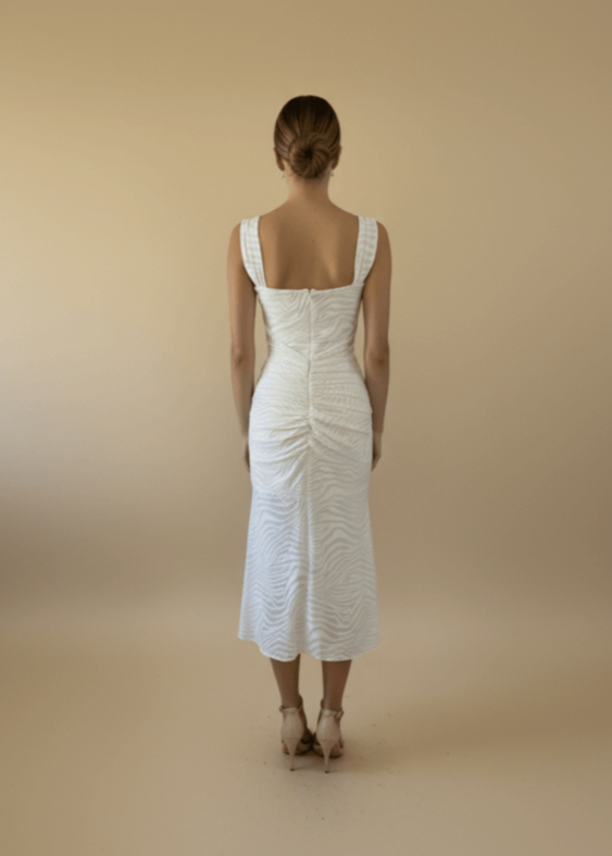 Mermaid Ruched Waist Sleeveless Flared Hi-Low Hem Dress