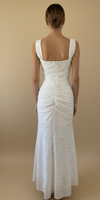 White Mermaid Ruched Waist Sleeveless Flared Hi-Low Hem Dress