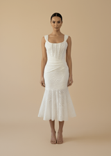Mermaid Ruched Waist Sleeveless Flared Hi-Low Hem Dress