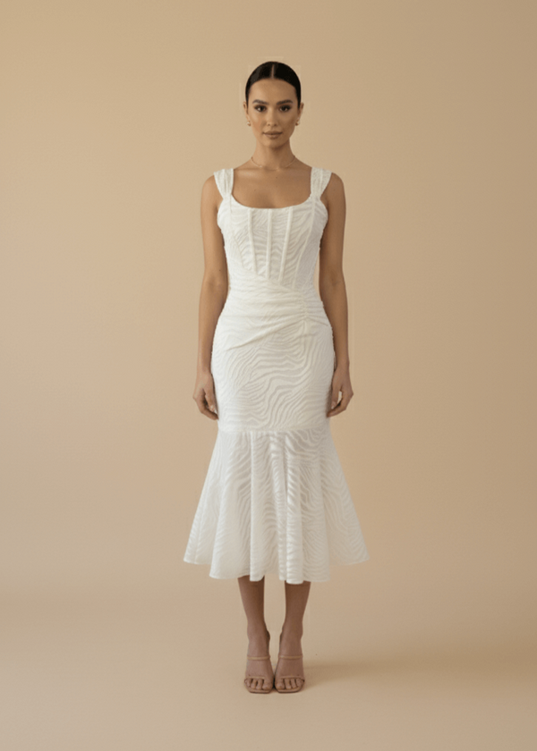 Mermaid Ruched Waist Sleeveless Flared Hi-Low Hem Dress