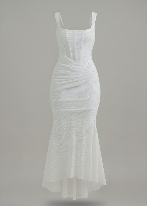 Mermaid Ruched Waist Sleeveless Flared Hi-Low Hem Dress