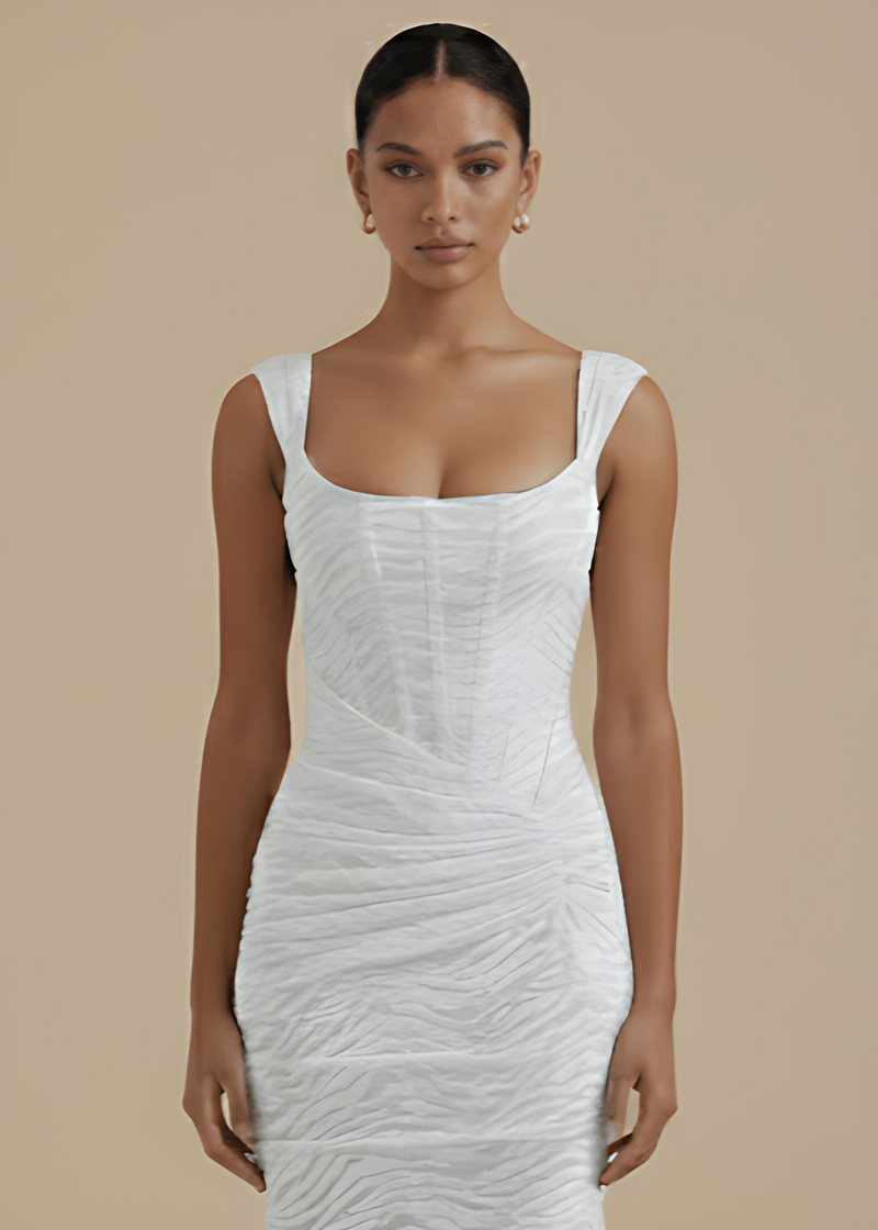 Mermaid Ruched Waist Sleeveless Flared Hi-Low Hem Dress