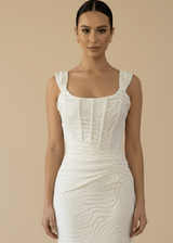 Mermaid Ruched Waist Sleeveless Flared Hi-Low Hem Dress