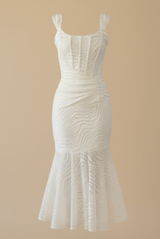 Mermaid Ruched Waist Sleeveless Flared Hi-Low Hem Dress