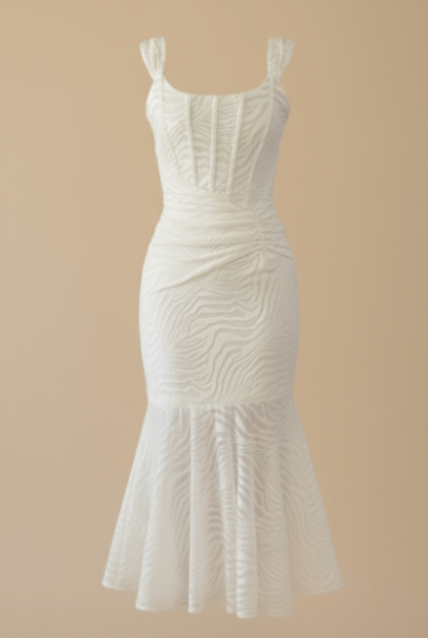 Mermaid Ruched Waist Sleeveless Flared Hi-Low Hem Dress