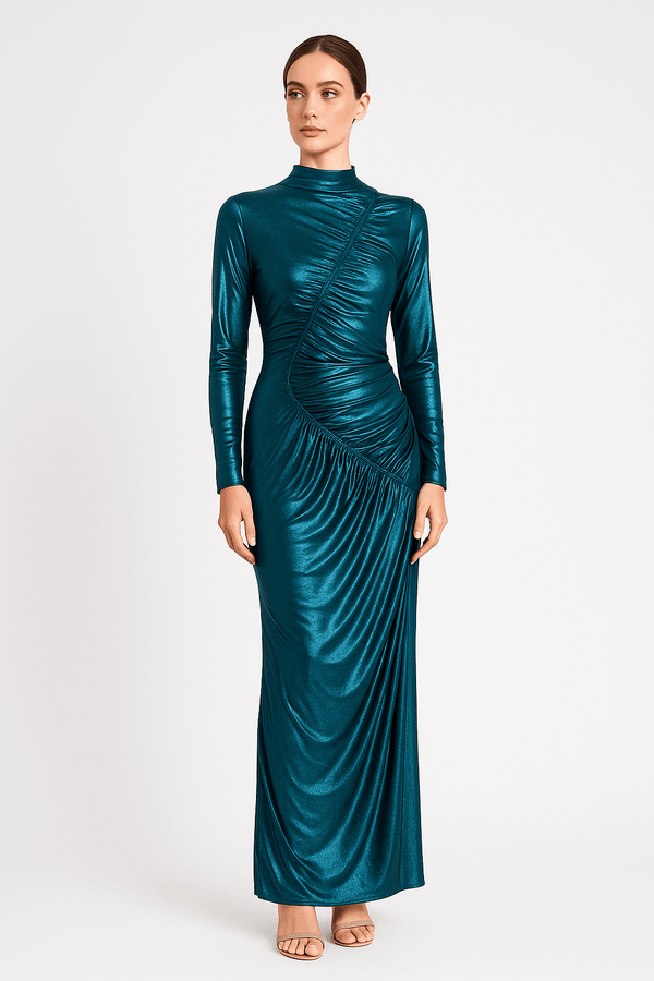 Venechia Foil Bodycon Fit Long Sleeve Maxi Dress