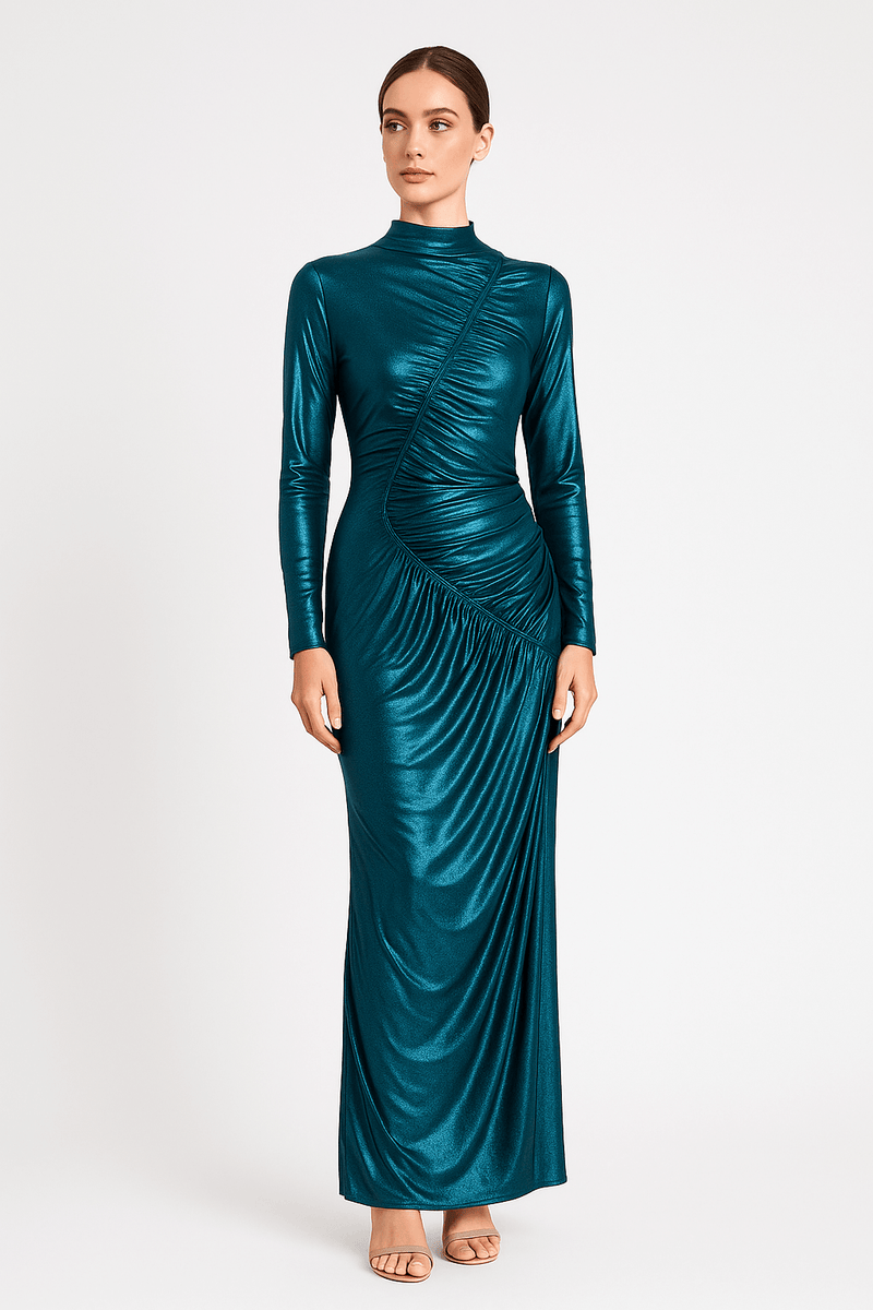 Venechia Foil Bodycon Fit Long Sleeve Maxi Dress